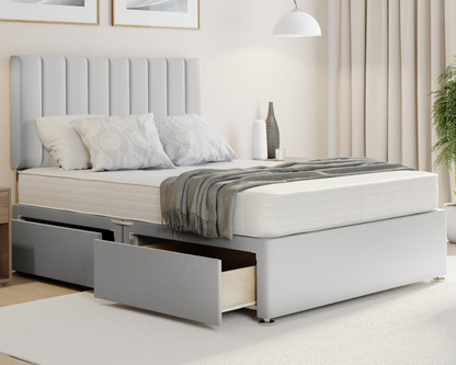 silver plush stripe divan bed set with mattress