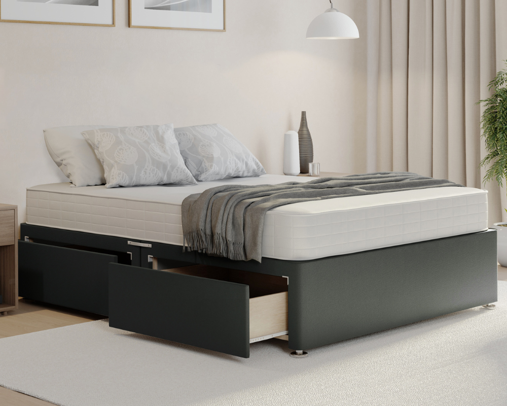 steel plush divan bed base with mattress and drawers