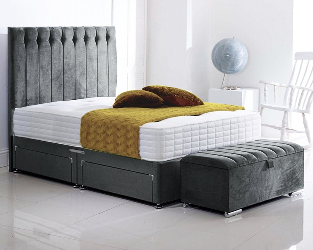 Steel Plush Olivia divan bed and mattress single in Plush fabric.
