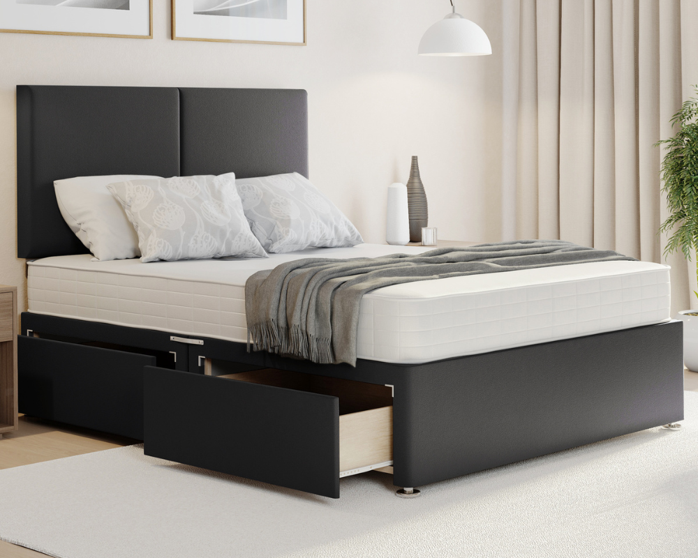 steel plush divan bed set with orion headboard and mattress set