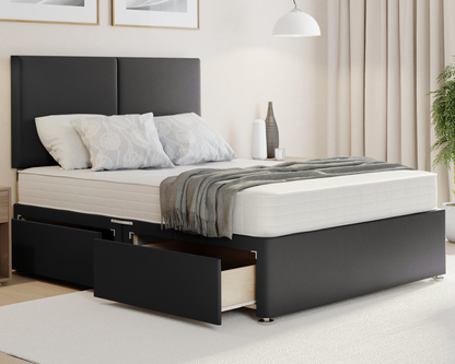 steel plush divan bed set with orion headboard and mattress set