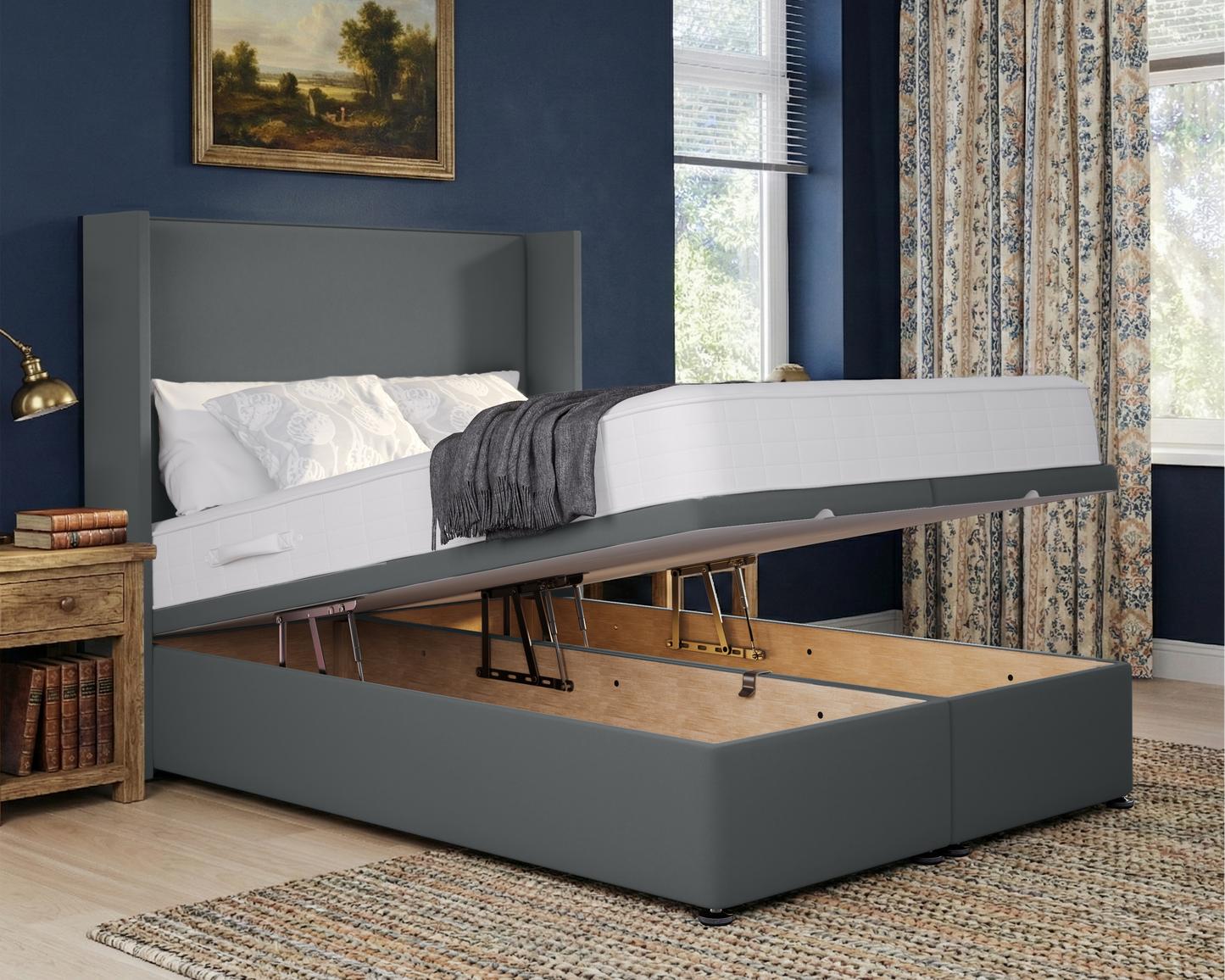 Plain Winged Ottoman Divan Bed
