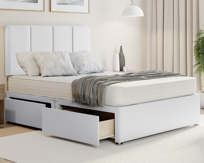 black plush 4 panel style divan bed with  drawers and mattress