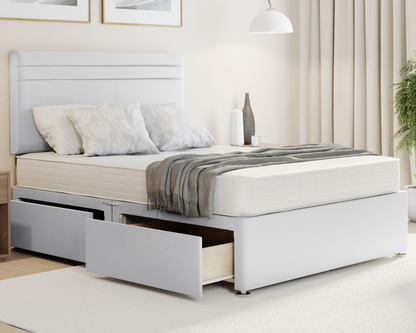 white plush artic style divan bed set with storge drawers and mattress