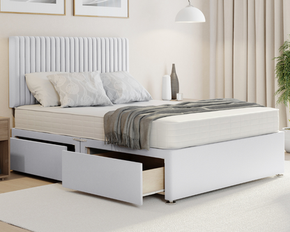 white plush malia divan bed with drawers
