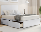 white plush divan bed set with plain headboard